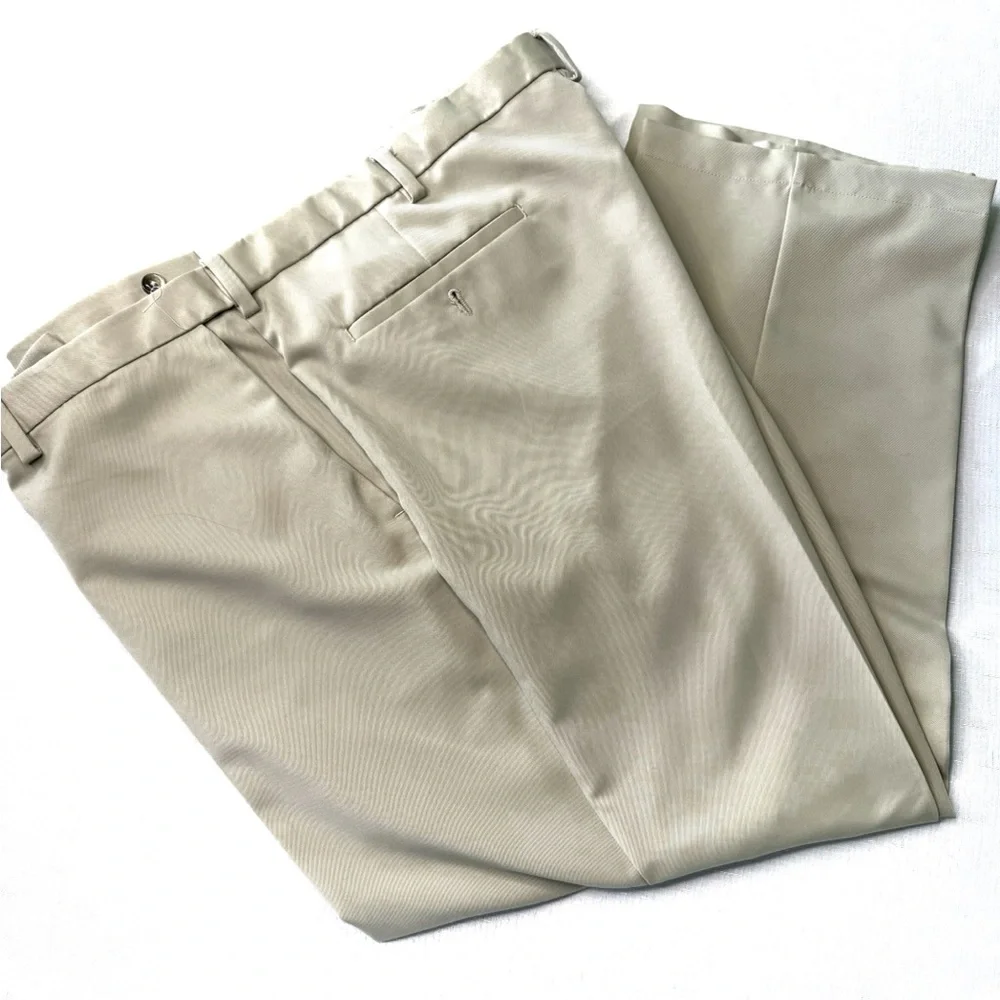 Haggar Men's Khaki Slacks Tan Flat Front Khaki Pants Sz 46” x 30” Big & Tall